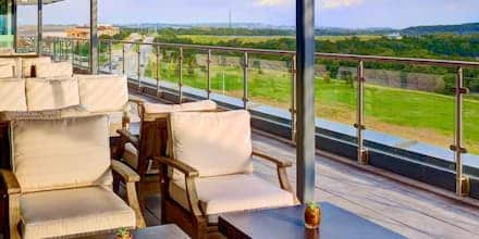 View of outdoor balcony dining outlet.