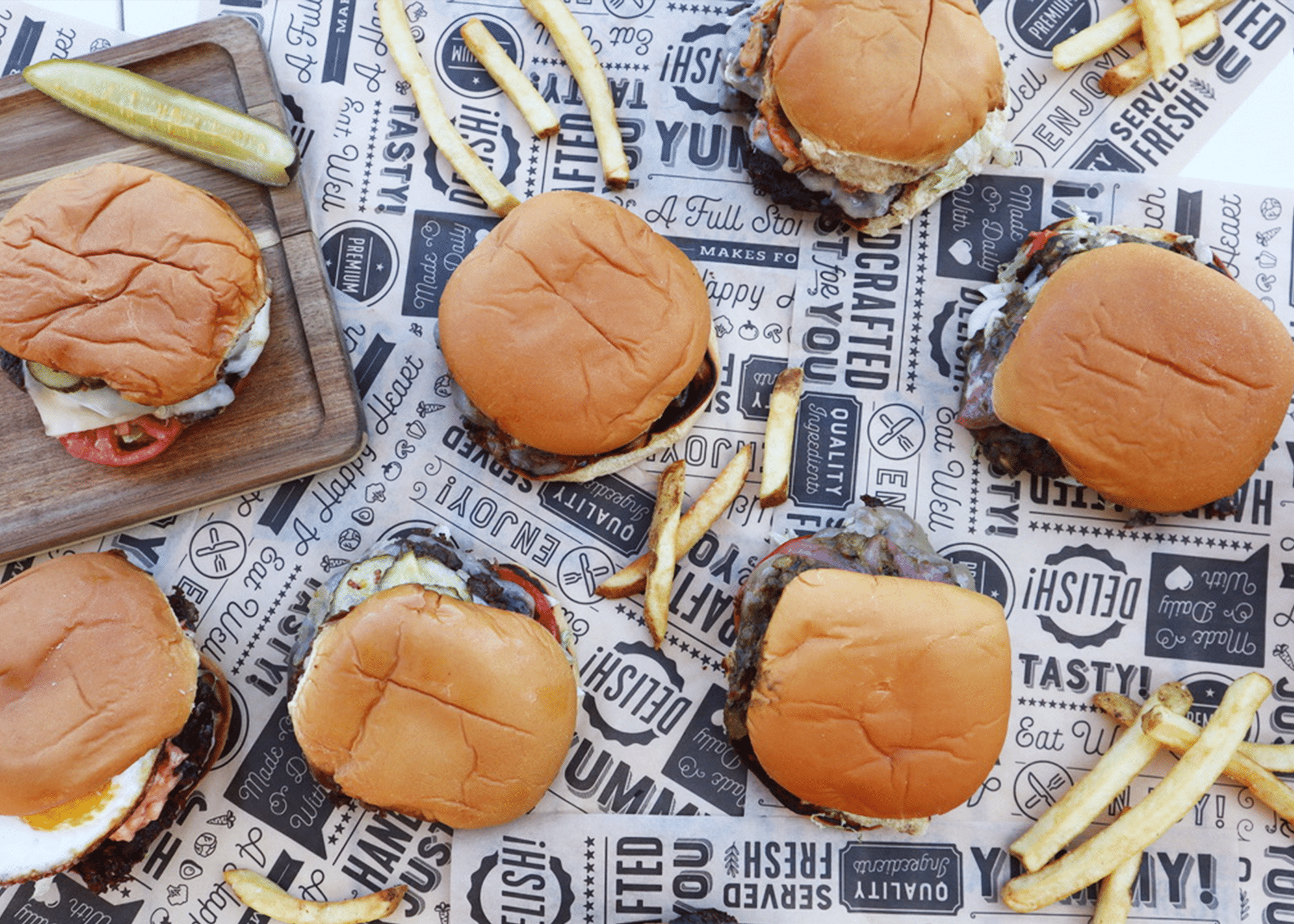 A variety of Sonesta smash burgers