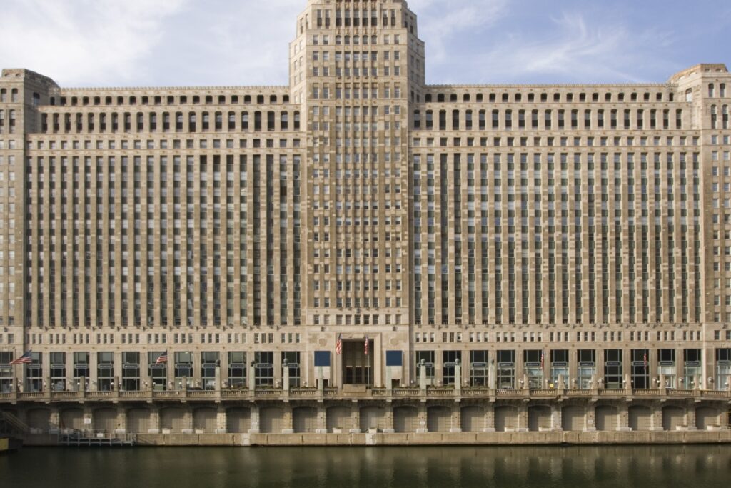 The Merchandise Mart’s Art Deco façade once fronted the largest building in the world, now a hub for design and innovation.