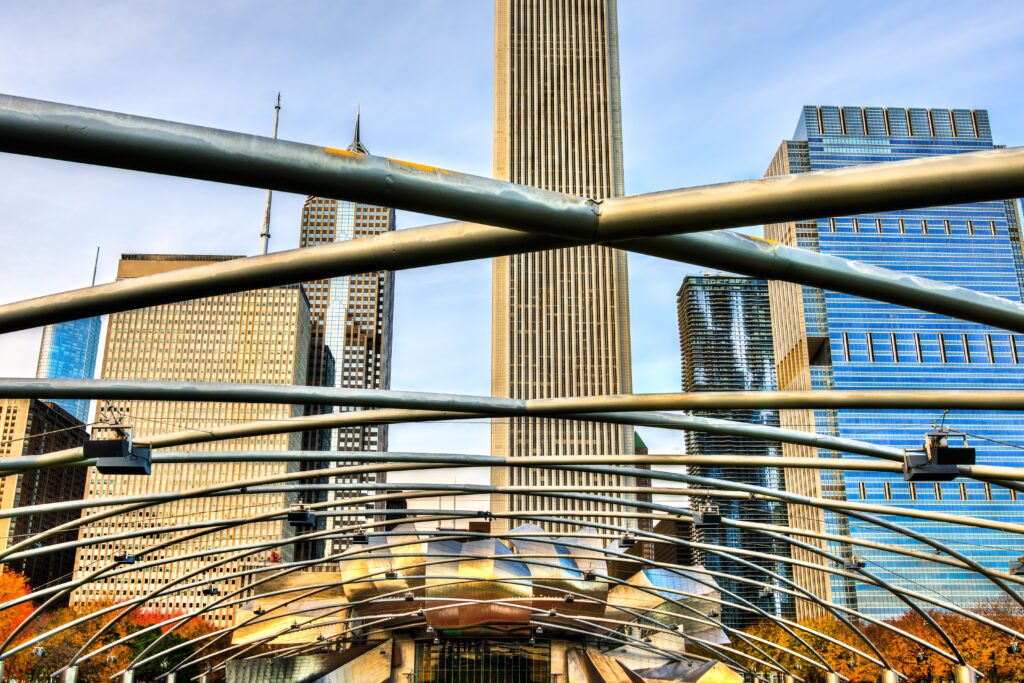 Frank Gehry’s Jay Pritzker Pavilion brings sculptural drama to Millennium Park’s open-air stage.