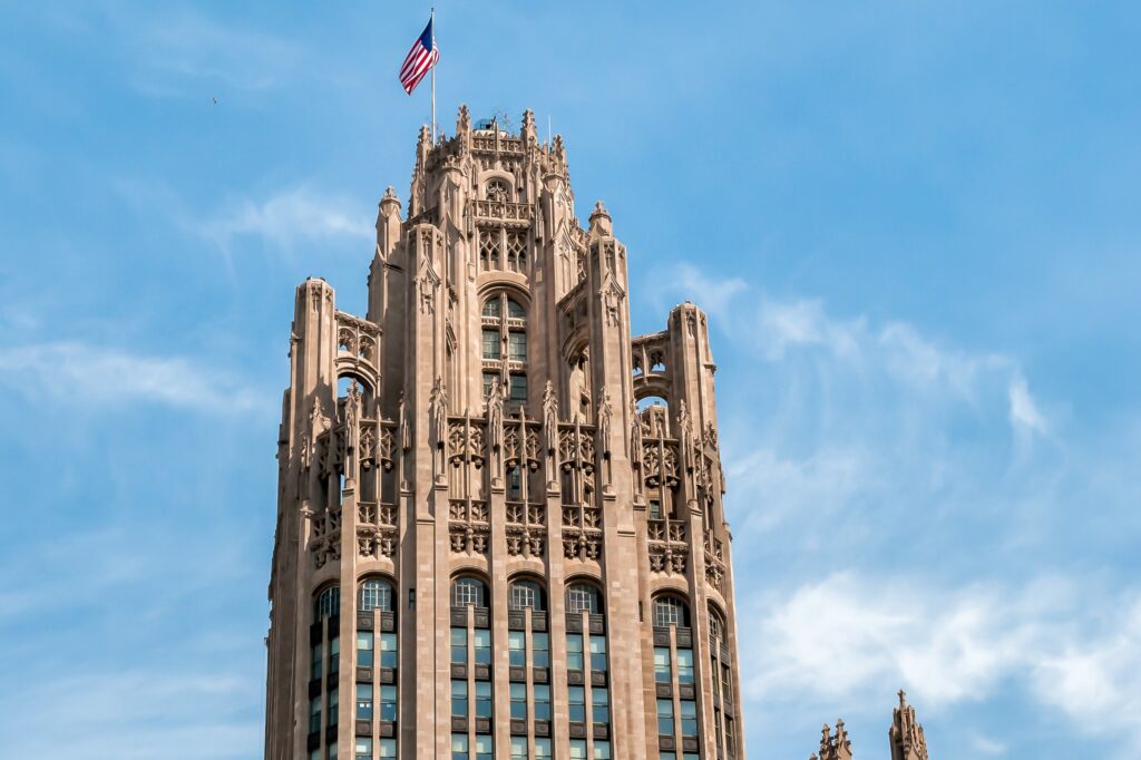 Tribune Tower, the first stop from The Royal Sonesta Chicago River North, stands in full Gothic Revival grandeur just steps away.