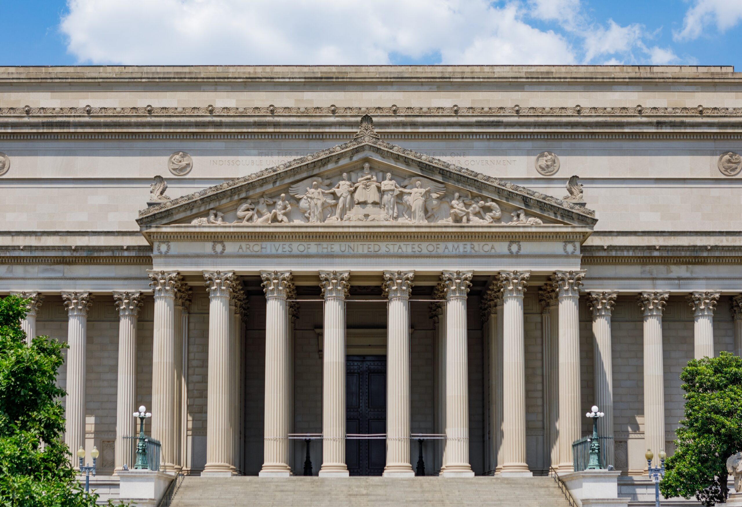 National Archives, Washington D.C. where the Declaration of Independence, Constitution, and Bill of Rights are preserved and displayed for public view.