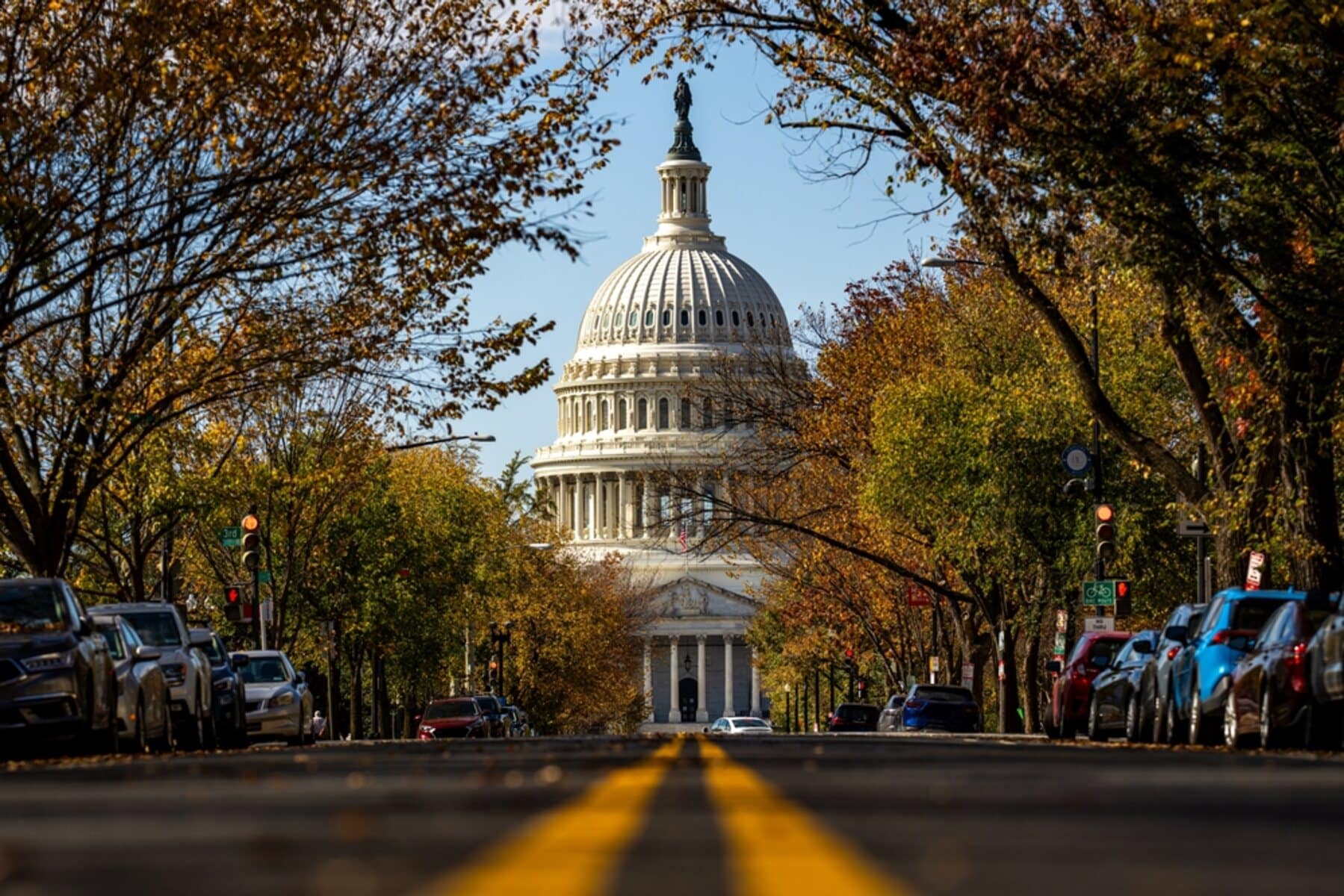 image of Capitol Hill in the fall surrounded by trees.