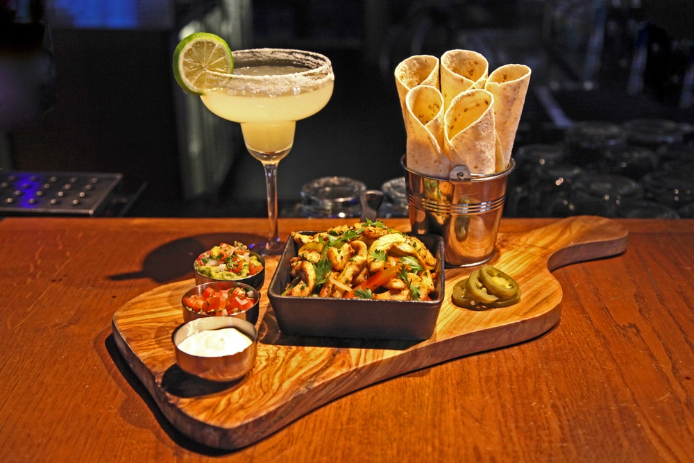 Fajitas with tortilla bread and margarita, Foley, AL.