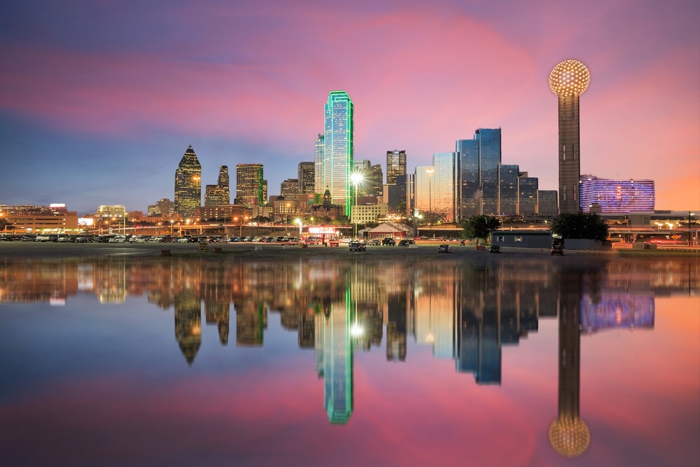 Dallas cityscape during sunset, Dallas, Texas