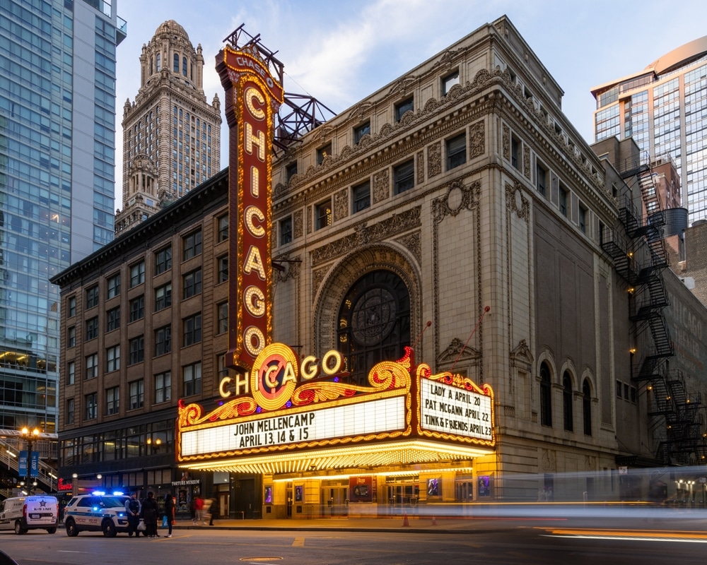 View of the historic Chicago Theatre.
