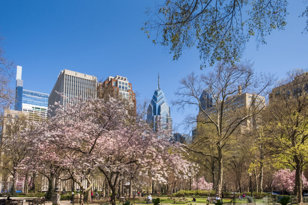 Skyline over Rittenhouse Square in Springtime, Philadelphia, Pennsylvania