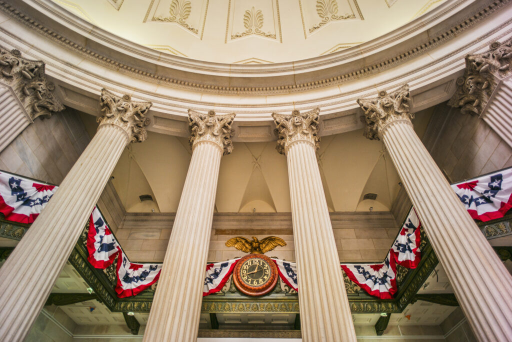 Decoration for first presidential inauguration at Federal Hall, New York City