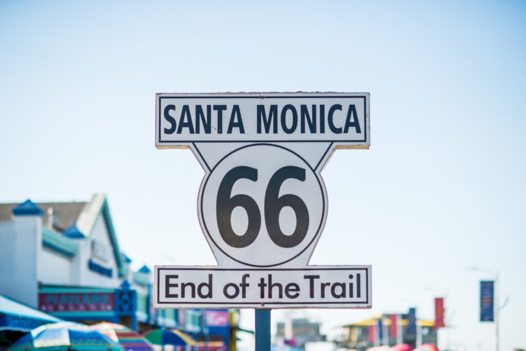 Route 66 sign at Santa Monica Pier, California 
