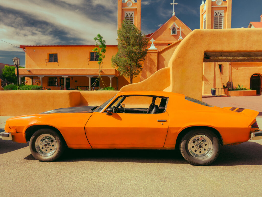 Vintage 1970's Orange Camaro in Old Town Albuquerque, New Mexico